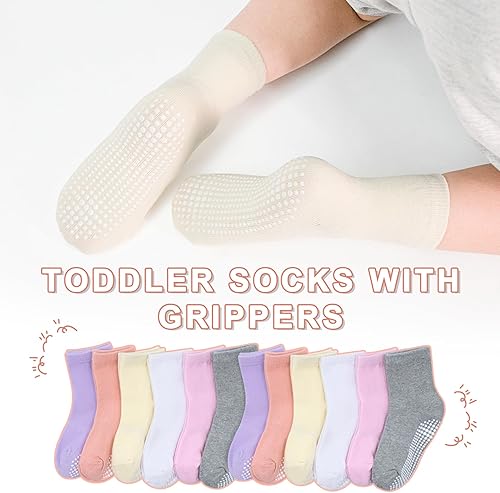 Vista 3 de SkiBeaut Calcetines para niños pequeños, 12 pares de puños antideslizantes para niños y niñas con pinzas para 1-7 años