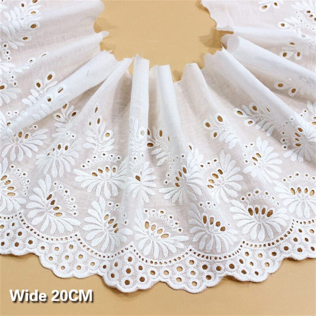 Générique Blanc Coton Creux Broderie Fleur Ruban Dentelle Tissu Bricolage Matériel Rideaux Robe Accessoires De Couture (Couleur : Blanc, Taille : 20CM) (Blanc 20CM)