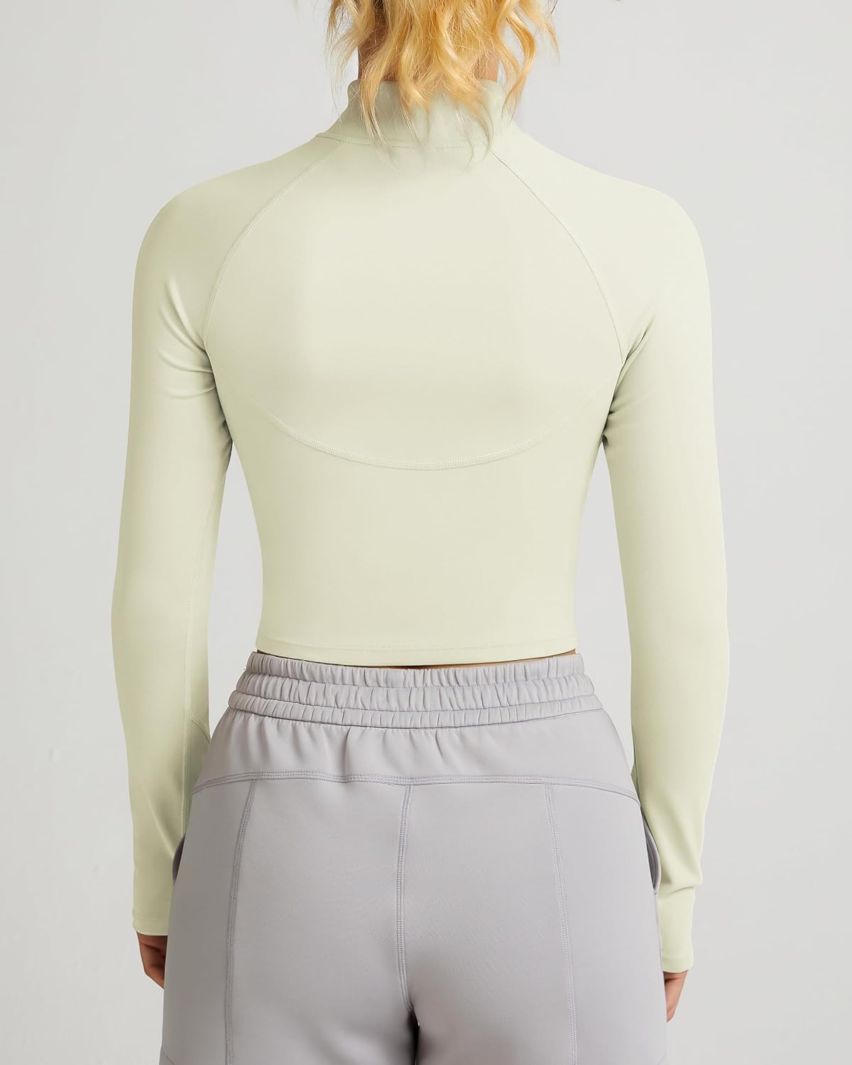 QUEENIEKE Women's Cropped Workout Jacket Half Zip, BBL Compression Long Sleeve Athletic Shirt Pullover Top Gym Thumb Holes - Image 4