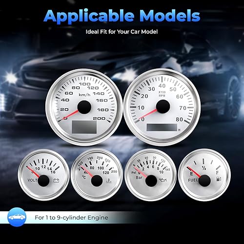 Miniatura 7 de Juego de 6 medidores electrónicos de color blanco automático, juego de medidores LED de 0.236 x 2.047in con enchufe multienchufe, juego universal de