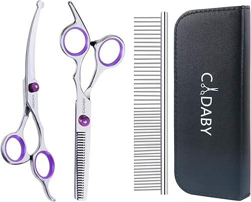 Miniatura 9 de Tijeras profesionales de aseo para perros con puntas redondas de seguridad, kit de tijeras de aseo de perros 5 en 1, tijeras de aseo de mascotas de