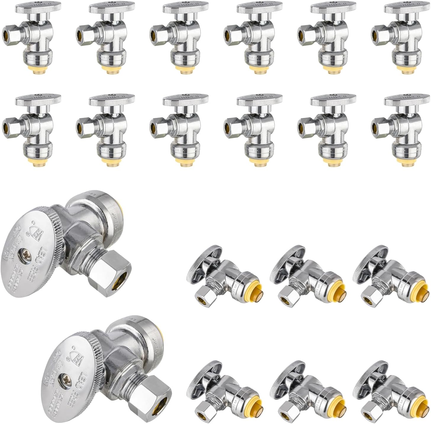 20-Pack Foskan Push Fit Angle Stop Valve,1/4 Turn Shut off Valve 1/2" Push Fit x 3/8" OD,Chrome Plated Brass