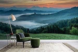 Murwall Forest Wallpaper, Mountain Wall Mural, Misty Wallpaper, Landscape Wall Mural, Tree Wallpaper Living Room