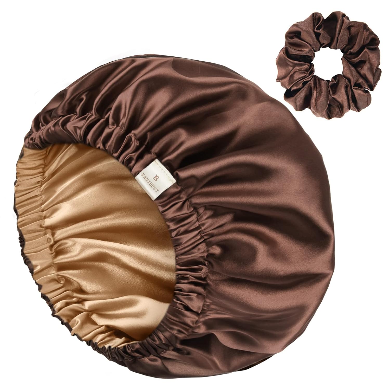YANIBEST Satin Bonnet Silk Bonnet Adjustable Hair Bonnet for Sleeping Hair Bonnets for Women Curly Natural Hair One Size Brown