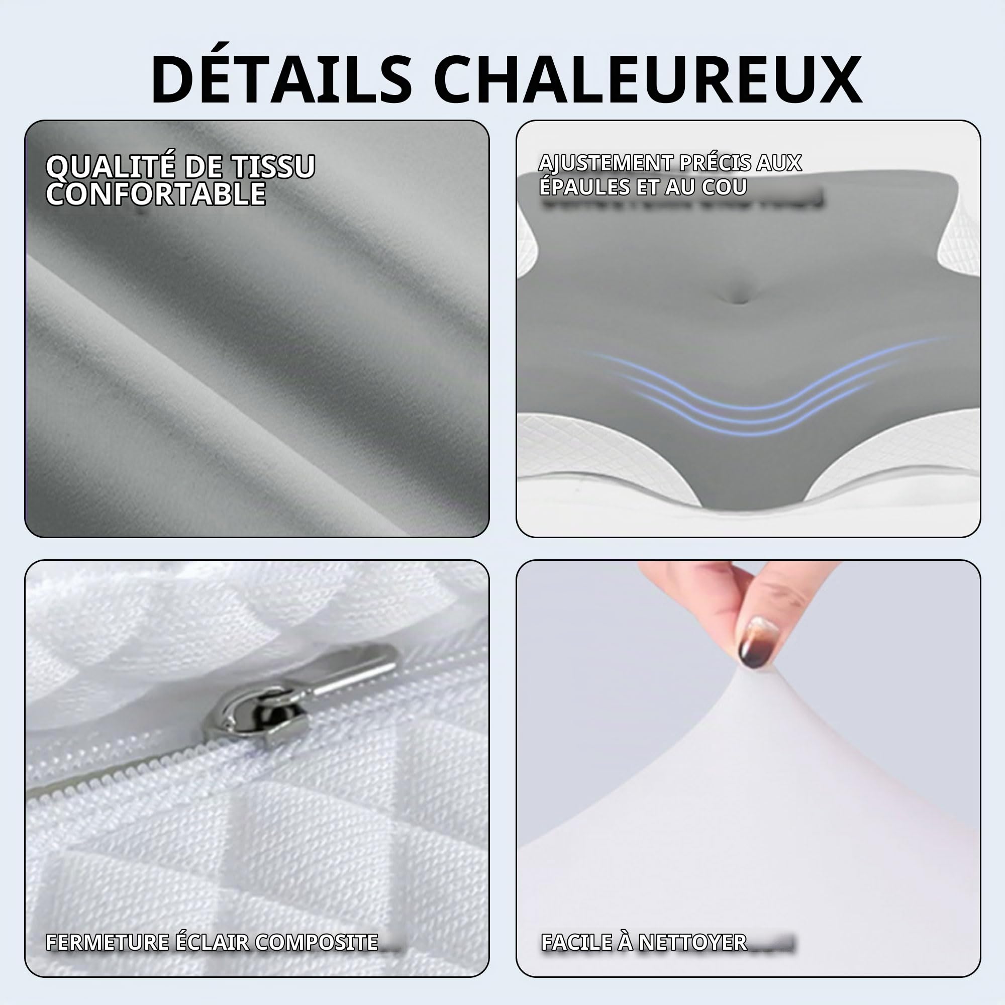 Oreiller cervical ergonomique en mousse à mémoire de forme - Oreiller orthopédique avec housse amovible - Parfait pour les personnes dormant sur le dos, sur le côté et sur le ventre (gris