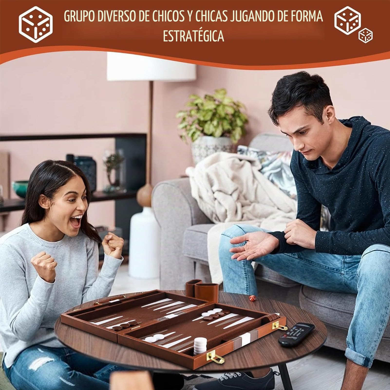 Caja de Backgammon de Madera, Juego de Backgammon de Viaje clásico para 2 Jugadores con Estuche de Cuero cubilete para campistas y viajeros.