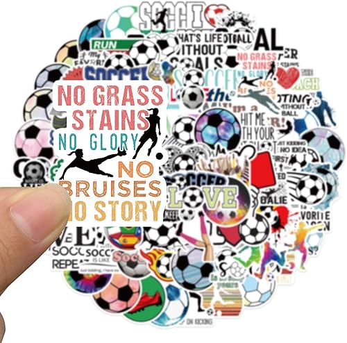 Miniatura 6 de 100 calcomanías de fútbol para niños, calcomanías de vinilo impermeables con diseños motivacionales, regalo perfecto para niños, adolescentes y