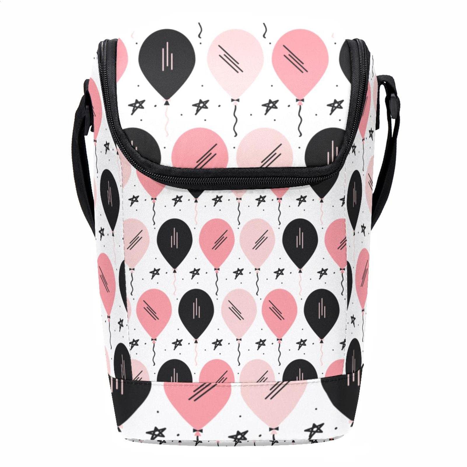 Bolsa de almuerzo con globo rosa y negro de neopreno con cremallera para la escuela