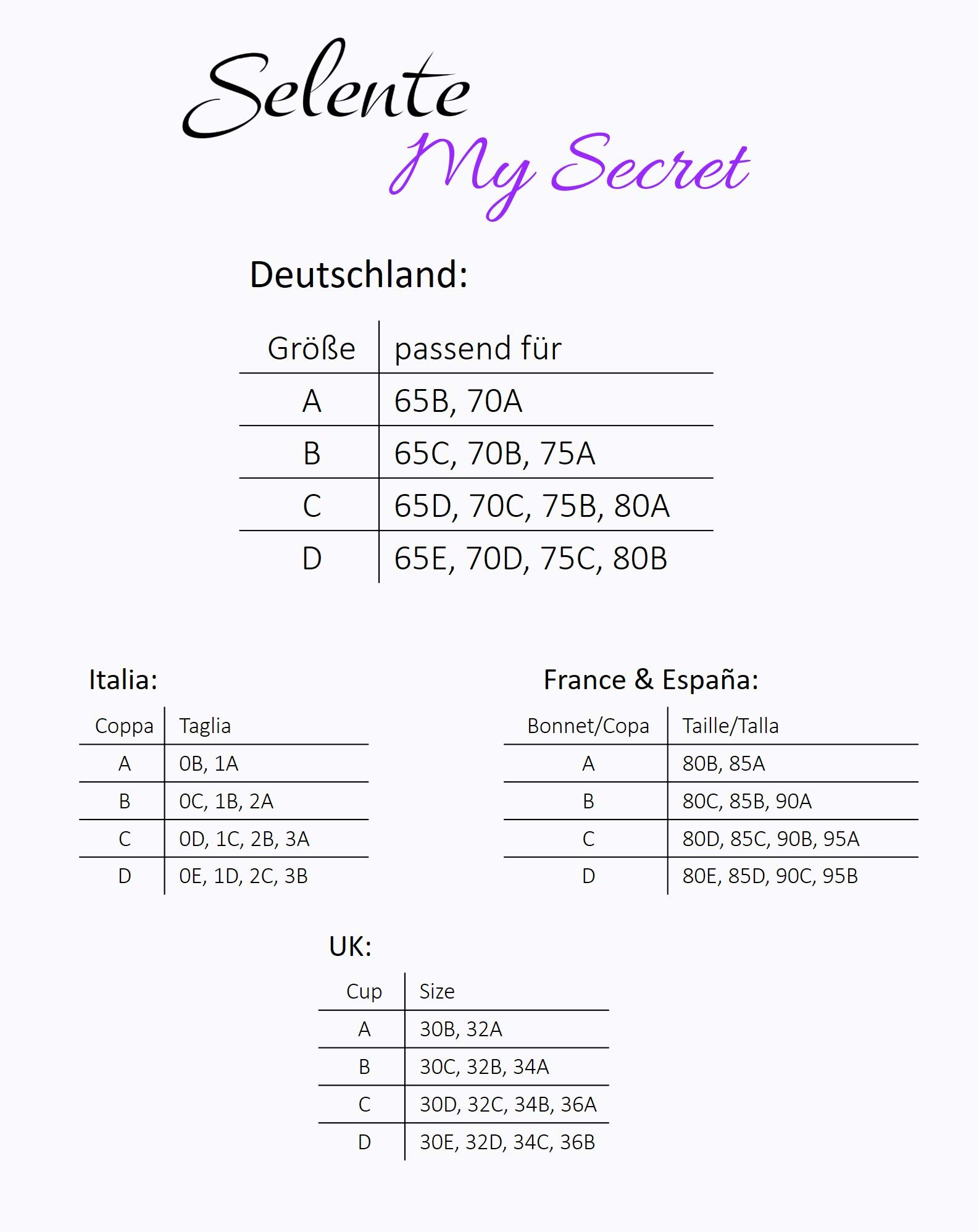 Selente My Secret Reggiseno Invisibile Adesivo/Coppe in Silicone Push-up per Abiti scollati, Coppe A-E, Made in EU.