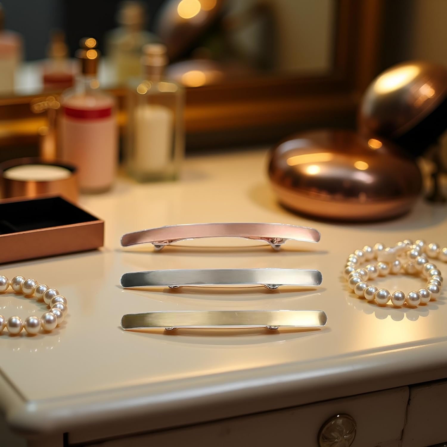 2Pcs Rose Gold Metal Hair Clips French Hair Barrettes Flat Spring Clamps Strong Hold Vintage Hair Clips Snap Hair Accessories for Women Girls Clips and Barrettes Accessories - Image 4