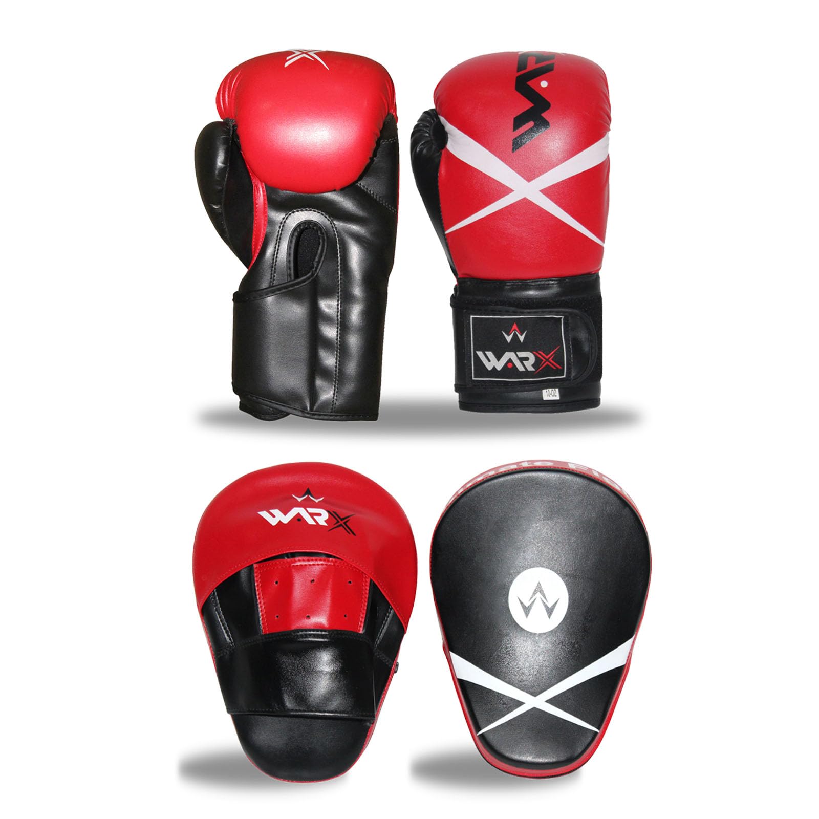 WARX Boxing Gloves and Pads set Focus Punch Mitts MMA Training Sparring Hook and Jab strike target with Punching Gloves (Red, 8oz) โ image 1