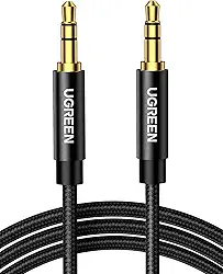 UGREEN Cabo de áudio auxiliar estéreo de 3,5 mm, cabo trançado macho para macho banhado a ouro para carro, estéreo doméstico, fone de ouvido, alto-falante, MP3, compatível com Beats,
