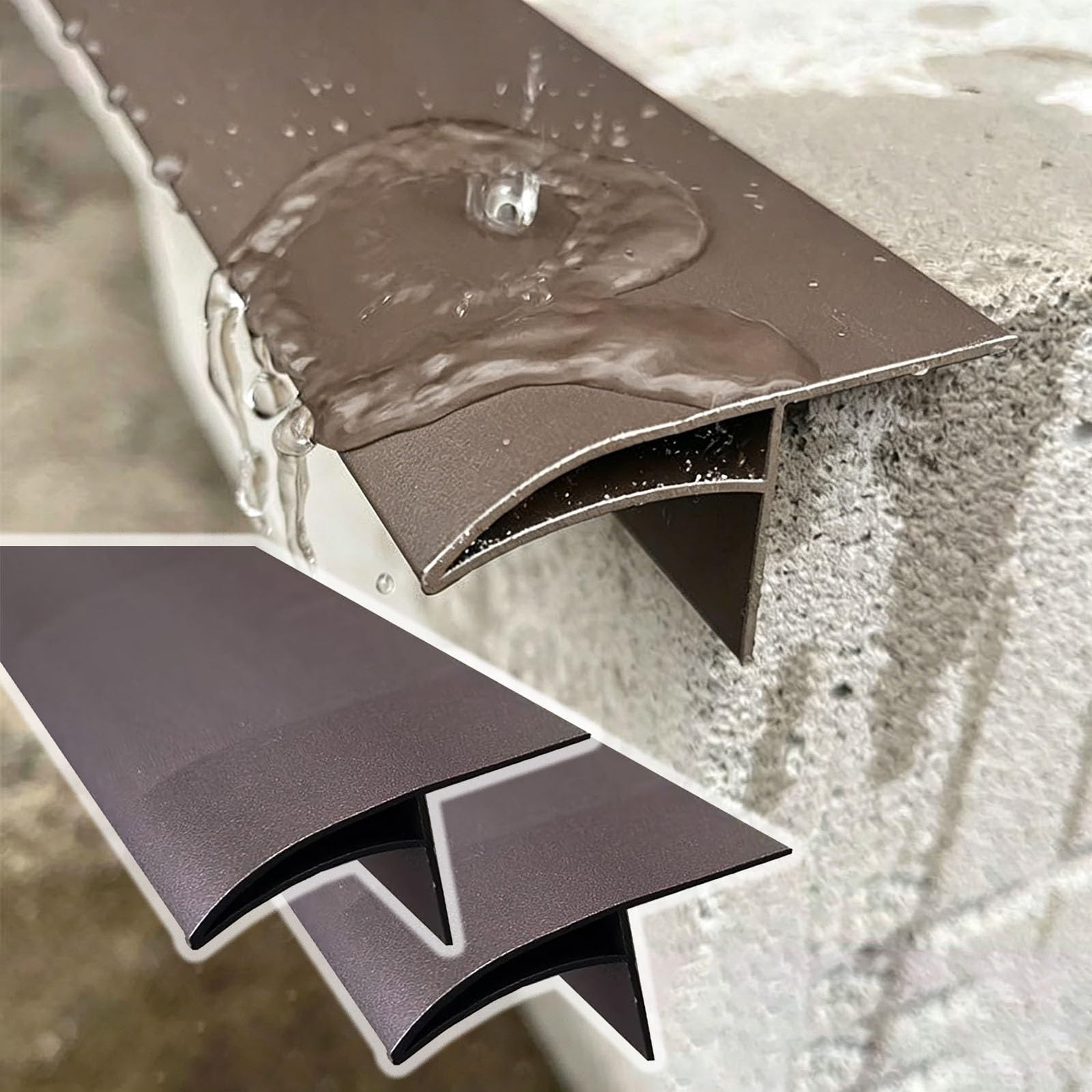 Exterior Drip Edge Flashing, Window Sill Water Deflector, Roof Eaves Drainage Strip, Wall Edge Waterproof Molding for Outdoor(Brown,W-70mm/2.8in)