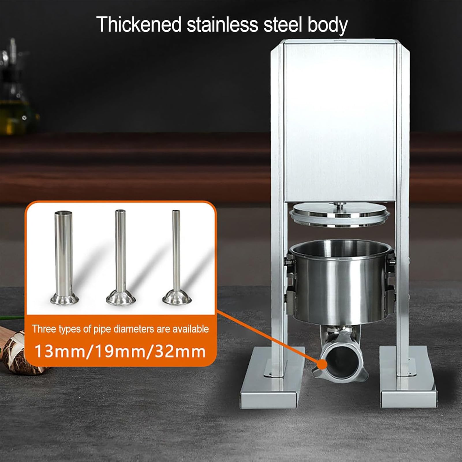 Embutidora De Chorizos, Electrica Maquina De Embutir Chorizos, Vertical Máquina para Embutidos De Acero Inoxidable, con 3 Tubos De Relleno, Capacidad De 3 l, Cubeta Extraíble