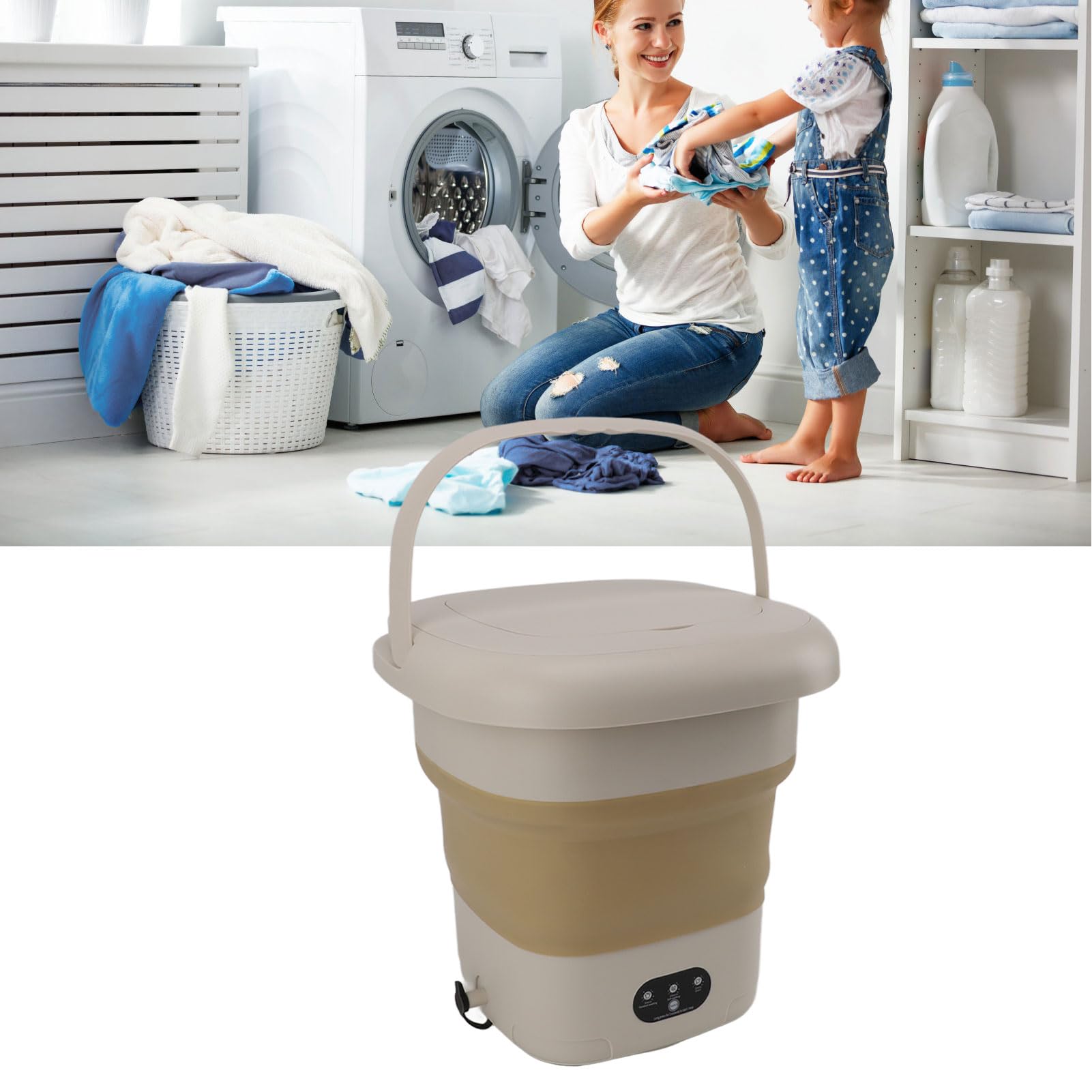 Lave-Linge Mini Laveuse Pliante 9L Avec Poignée Électrique Automatique