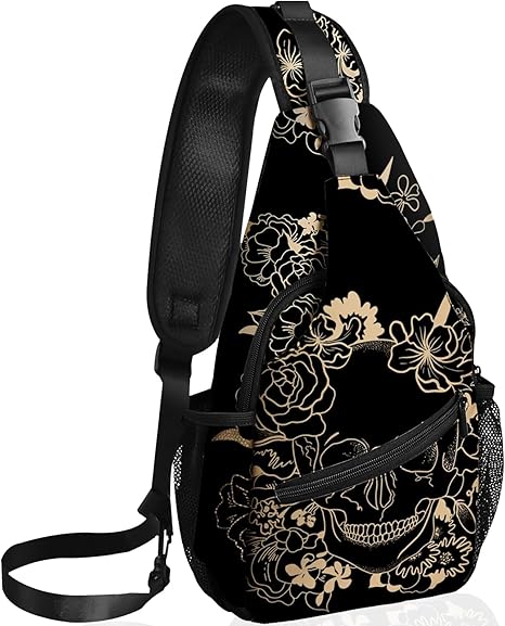 Skull Sling Bag Travel Sling Backpack Crossbody Bag Shoulder Pack Hiking chest Daypack for Women Men Waterproof Adjustable Lightweight Cycling Runners Climbing