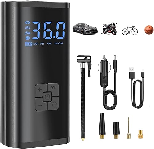 Kairiyard Inflador de neumáticos, compresor de aire portátil, bomba de aire automática inalámbrica de 150 PSI para neumáticos de automóvil, batería