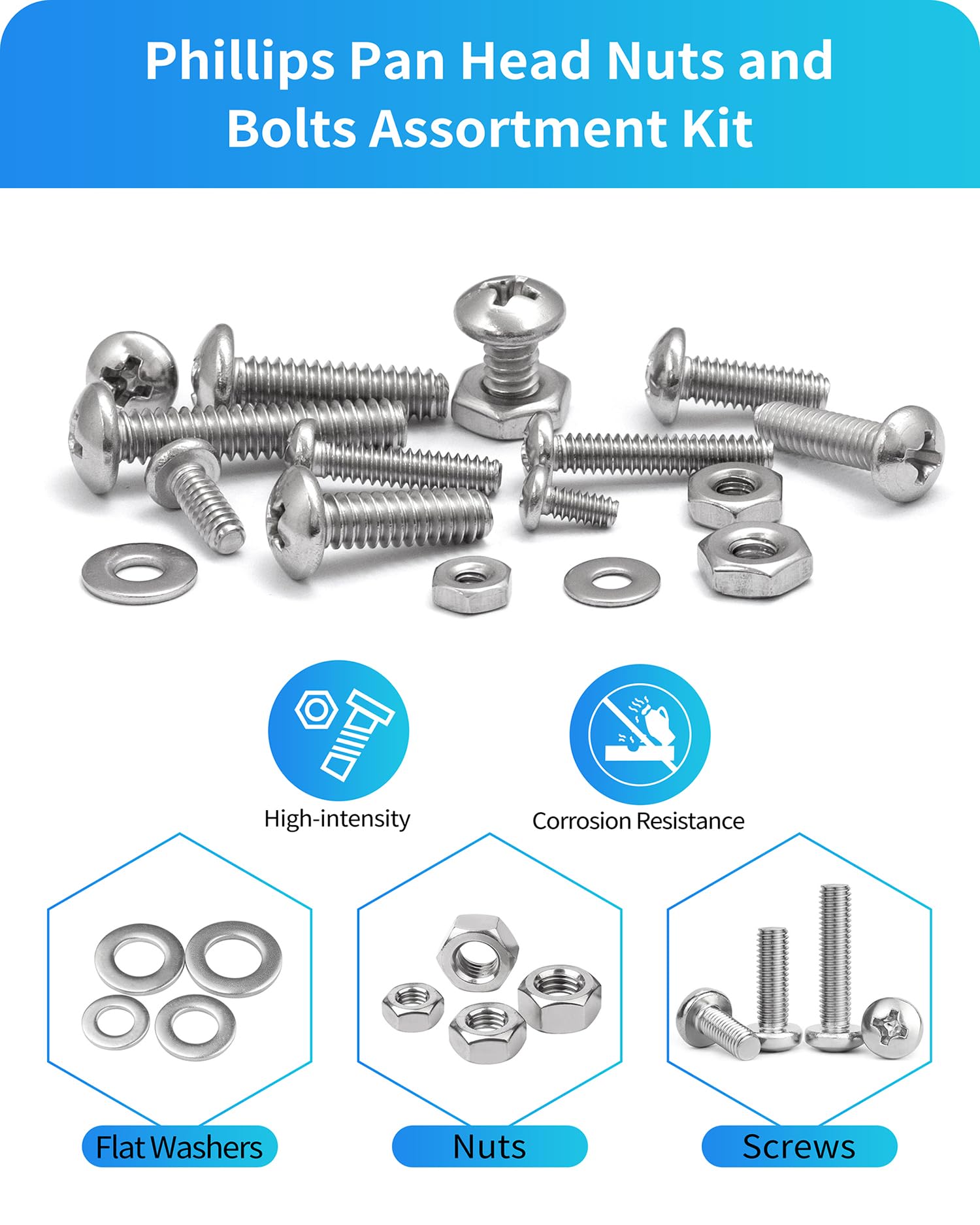 Stainless Steel Nuts & Bolts Assortment Kit - 750 Pcs -4