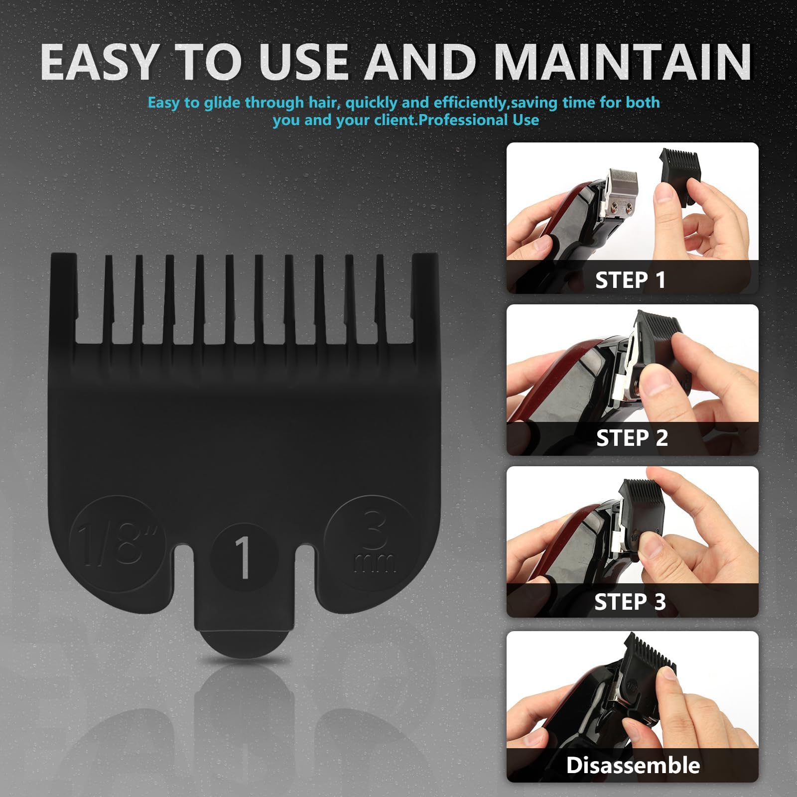 Para Wahl Professional #1 Accesorio de peine guía n.º 1 1/8" (3.0 mm) (negro) (paquete de 2)