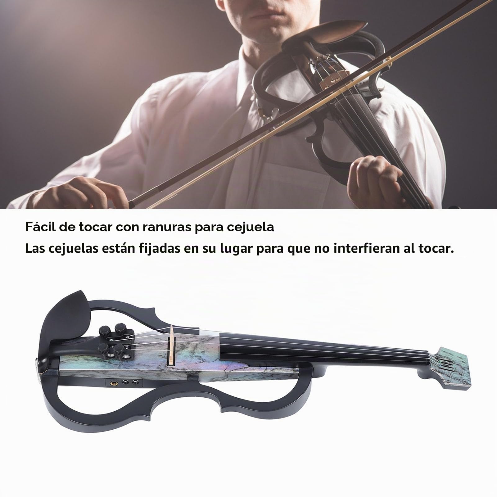 Violín Eléctrico de Tamaño Completo 4/4, Violín Eléctrico ABS de Fibra de Carbono Premium Silencioso Profesional, Violín Eléctrico con Recogida Profesional, Violín Eléctrico