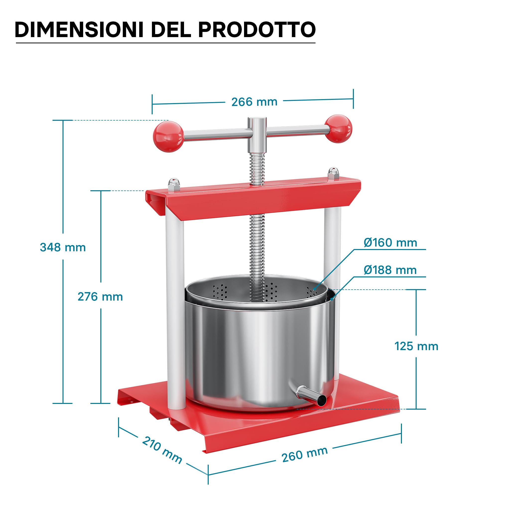 Wiltec Torchietto per frutta in acciaio inox 3 litri Pressa manuale frutta