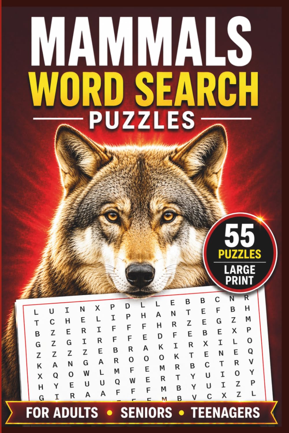 Mammals Word Search Puzzle Book: Big Cats, Primates, Hoofed Animals, Marine Mammals, Marsupials & More | For Adults, Seniors & Teenagers | 55 Puzzles