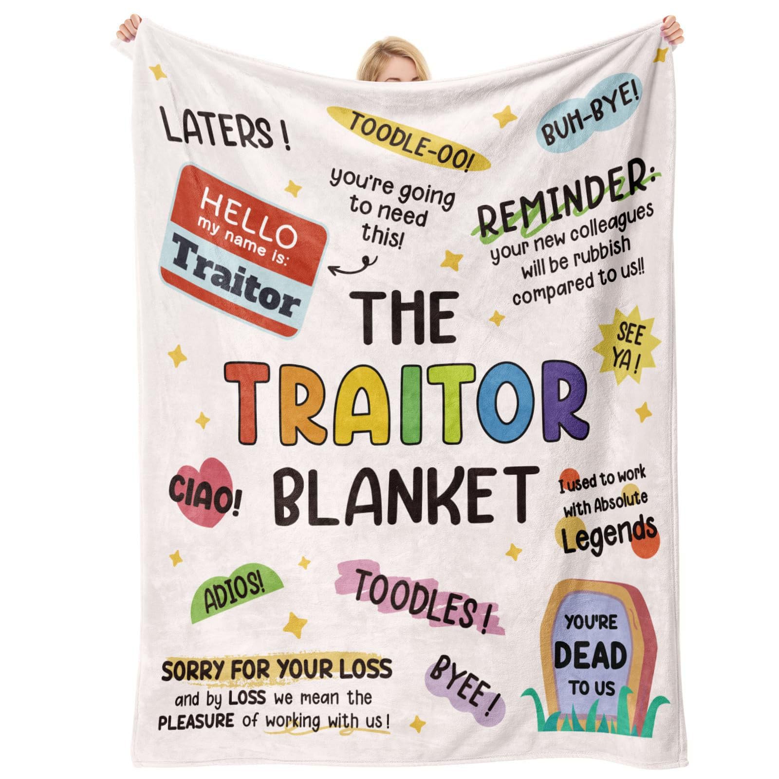 Novelty Leaving Gift Blanket, 150 x 130cm Soft Flannel Throw, Funny Humorous Farewell Present for Colleagues, Friends & Coworkers, Lightweight Portable Sofa Blanket for Home, Office & Travel