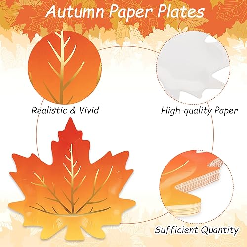 Miniatura 3 de Whaline 30 platos de papel de Acción de Gracias de otoño, platos desechables con forma de hojas de arce, láminas doradas, hojas de otoño, platos de