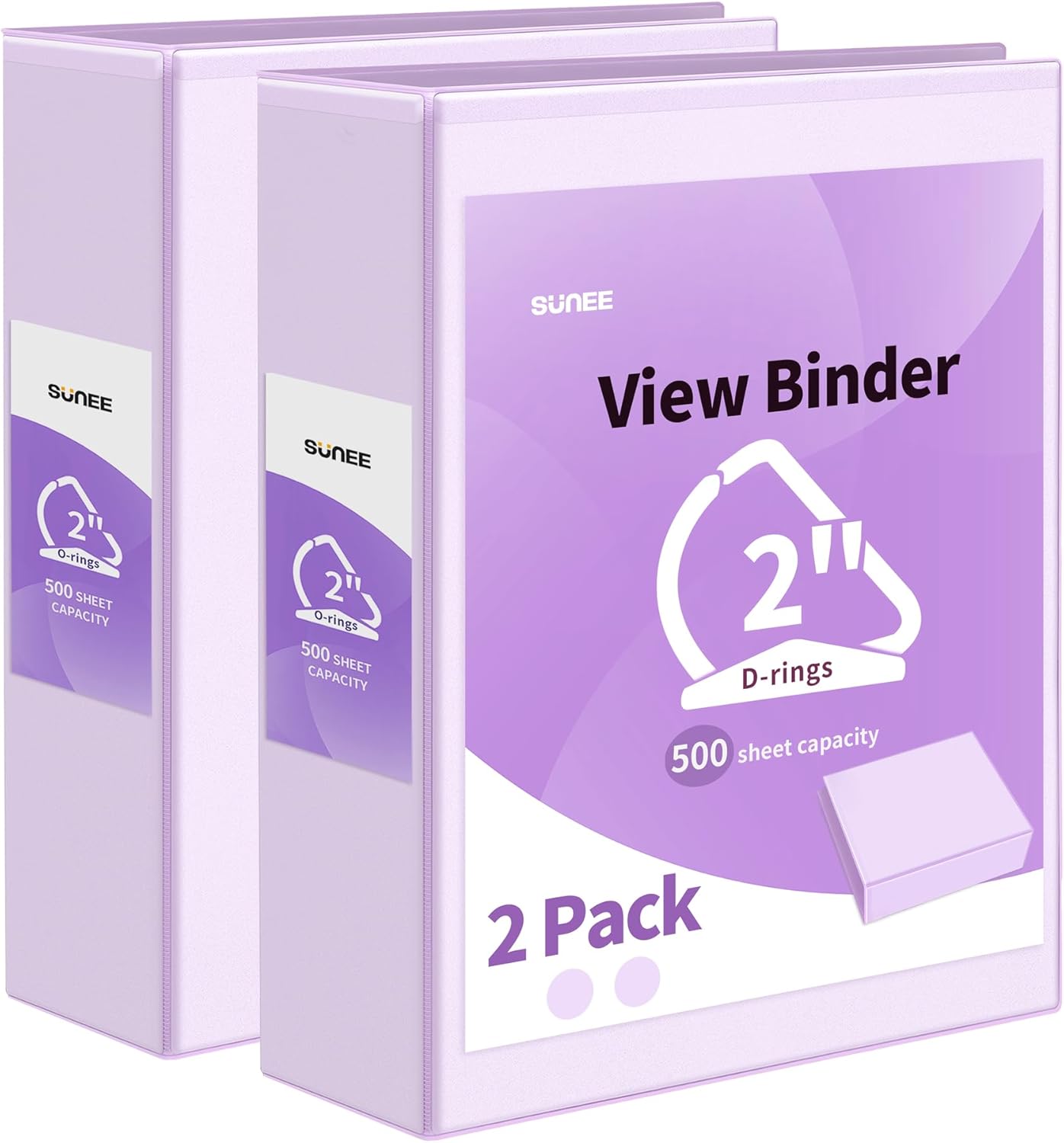 SUNEE 3 Ring Binder 2 Inch, Clear View Binder Three Ring PVC-Free (Fit 8.5x11 Inches) for School or Office Supplies, Purple, 2 Pack 2 Inch Purple