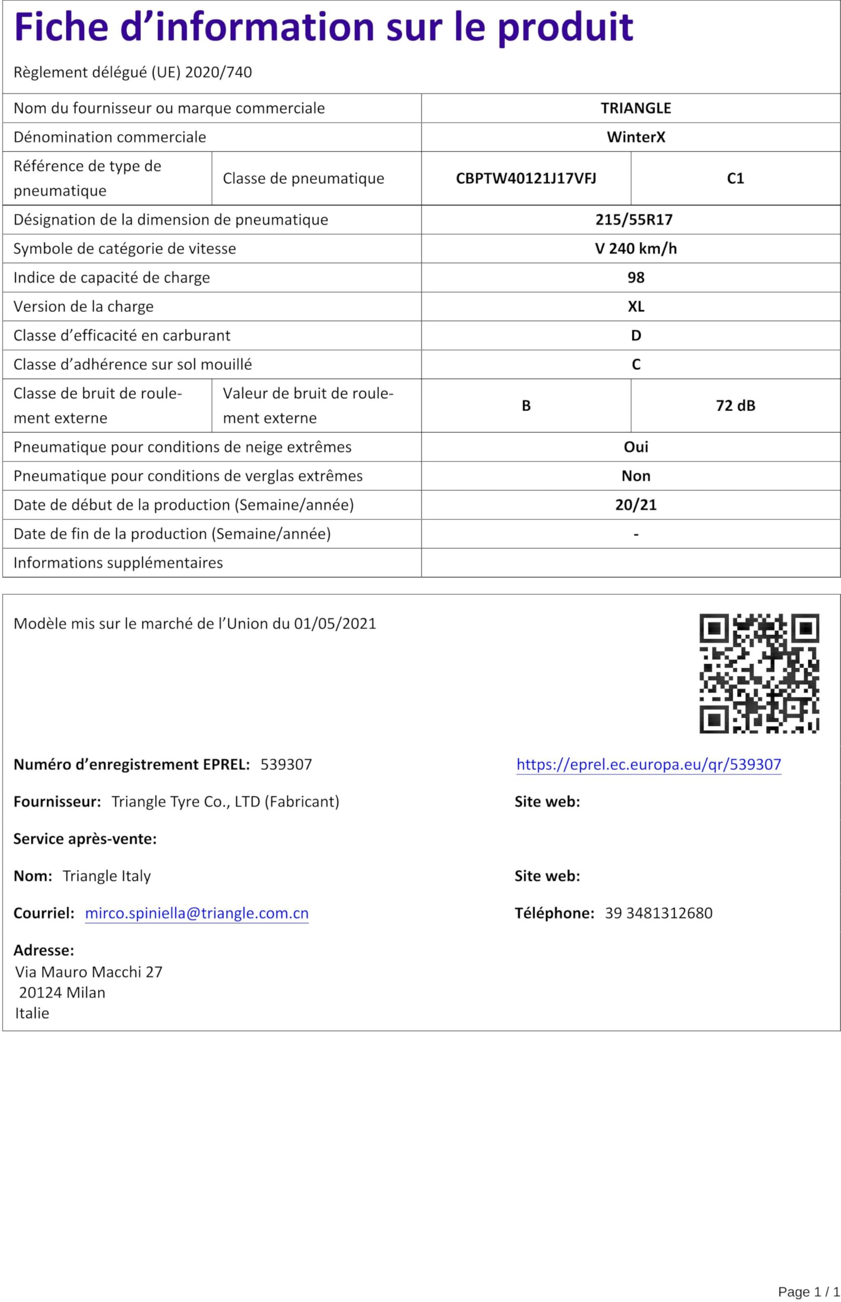 TRIANGLE - 215/55 R17 TL 98V WINTERX TW401 XL M+S 3PMSF - opony zimowe