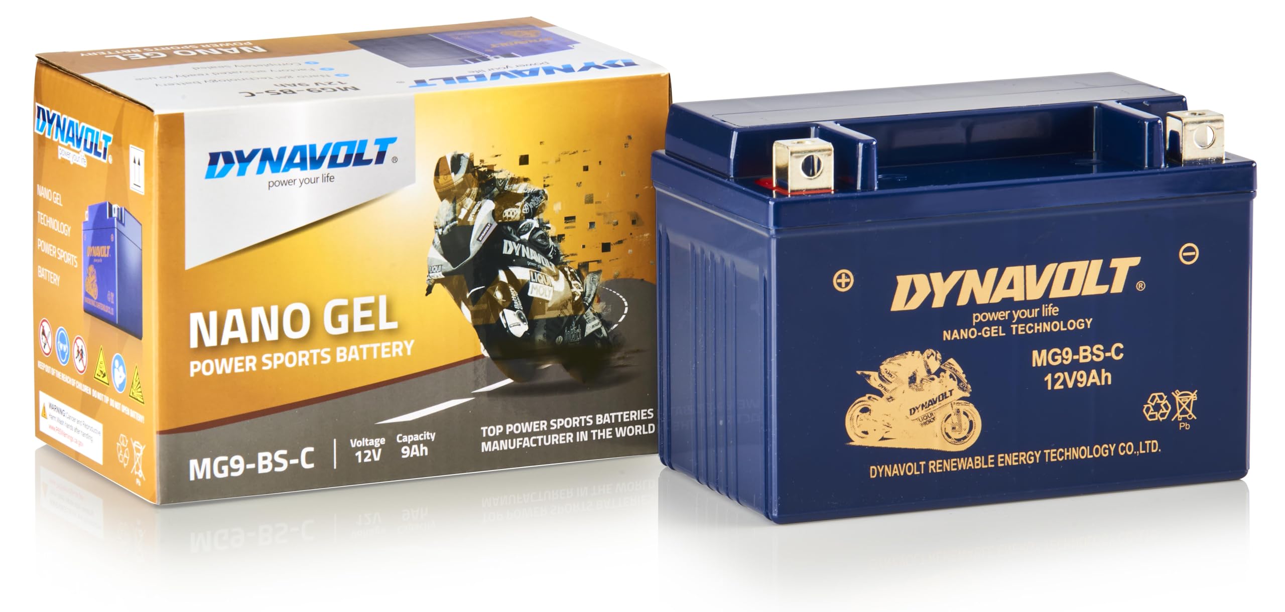Batterie moto Dynavolt NANO-GEL MG9-BS-C 12V 9Ah 260A, remplace YTX9-BS, dimensions : 150x86x105mm, sans entretien et étanche Batterie moto gel