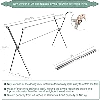 Vista 2 de Tendederos de secado de ropa para exteriores, versión actualizada de 82 pulgadas, de acero inoxidable para interiores, exteriores y balcón, longitud