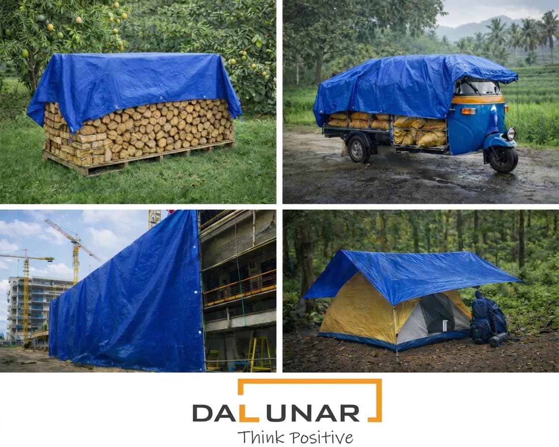 DALUNAR Waterproof Tarpaulin Sheet 9x12 fit 180 GSM, HDPE UV Treated, Heavy Duty, Multipurpose Cover for Sun, Rain & Roof Protection — Amazon image 2