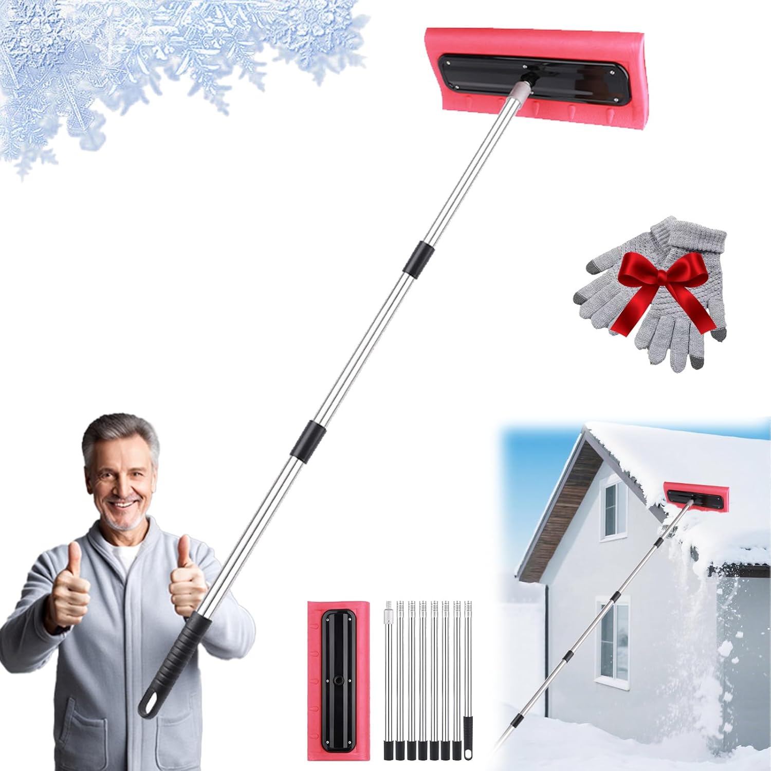 Snow Rake for Roof, Roof Rake for Snow, Foam Head Roof Snow Rakes, Lightweight No-Scratch Snow Brush for Vehicles, Ice Removal Tool with Wide Head, Rake Tool for Driveway Roof Vehicle (2m)