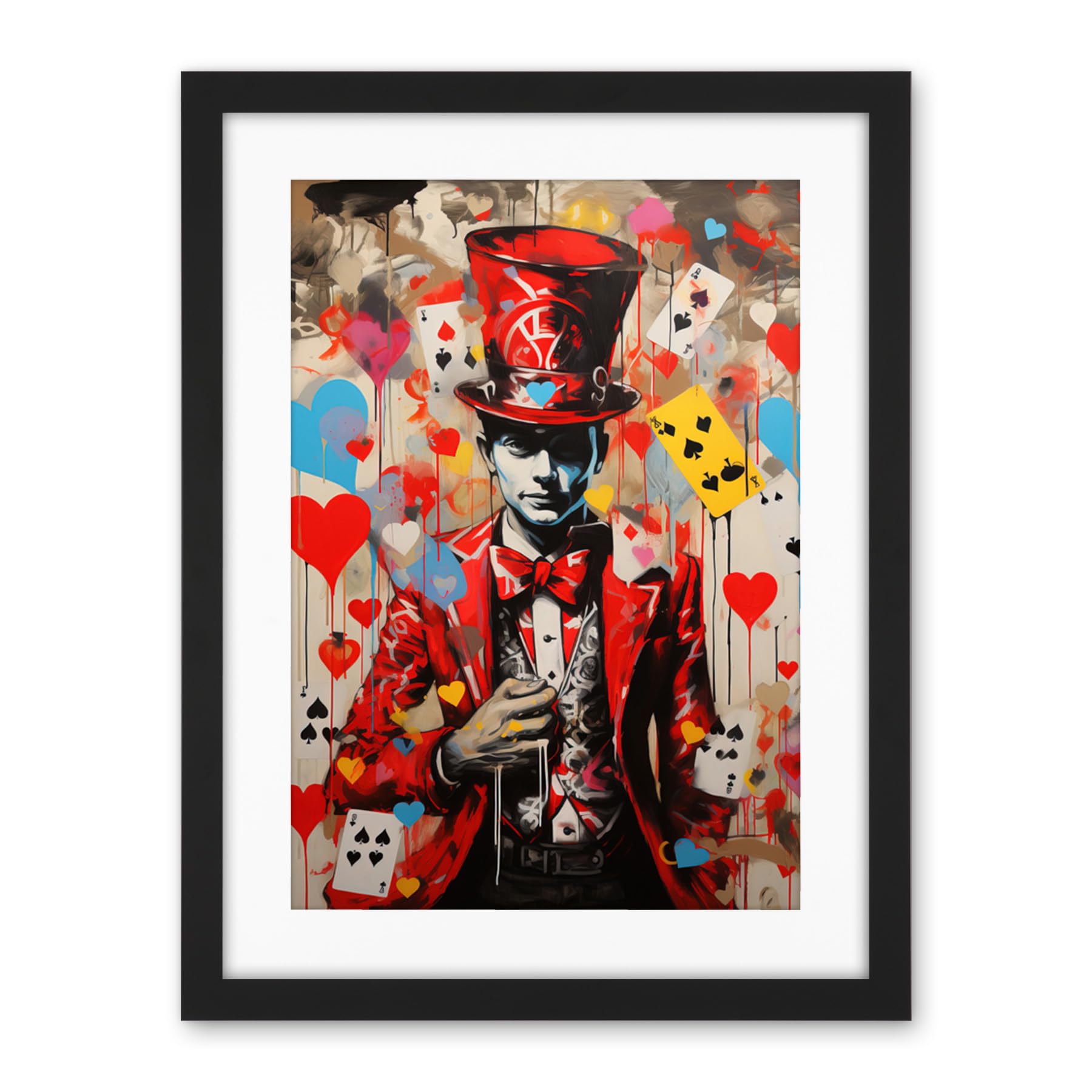 Artery8 The King of Hearts Modern Magician Magical Artwork Playing Cards Artwork Framed Wall Art Print 18X24 Inch