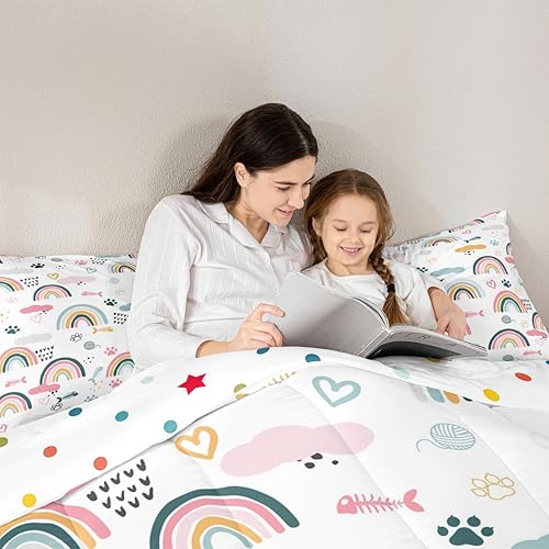 Miniatura 9 de Juego de edredón de arco iris, tamaño individual, lindo juego de ropa de cama de 2 piezas para niños y niñas, niños, mujeres, decoración de