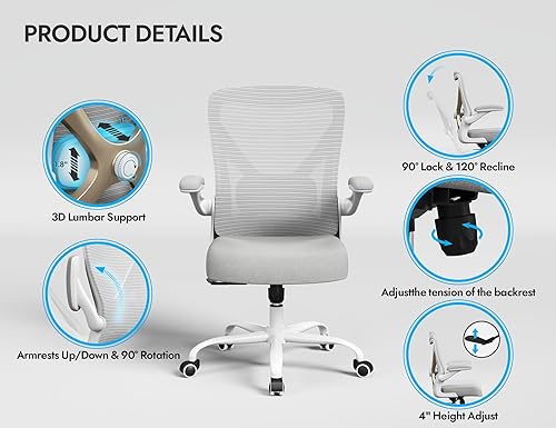 Miniatura 8 de Silla de oficina ergonómica con soporte lumbar, sillas de escritorio ajustables para computadora en casa, juegos y trabajo, sillas de escritorio