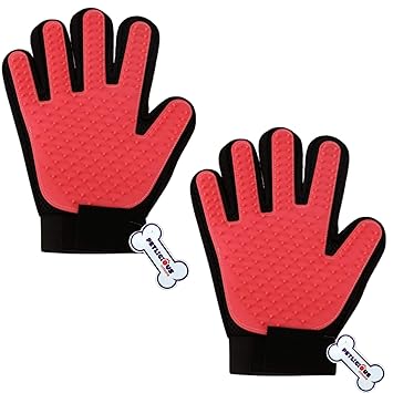 Petlicious & More Gentle Deshedding Brush Glove Efficient Pet Hair Remover Mitt Enhanced 5 Finger Design Perfect for Dog and Cat with Long and Short Fur (Color May Vary) - Pack of Two