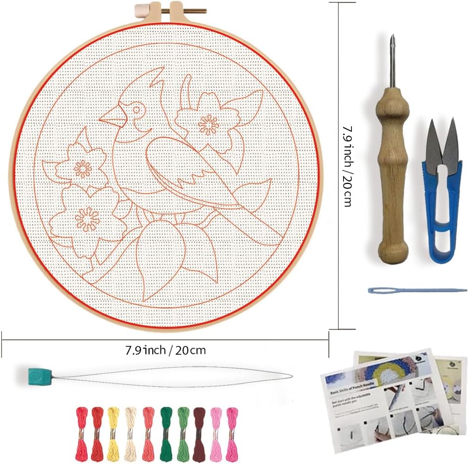 FREEBLOSS Bird Punch Needle Starter Kits DIY Punch Needle Craft Kit for Beginners with Complete Tools, Yarn, and Instructions, 7.9"