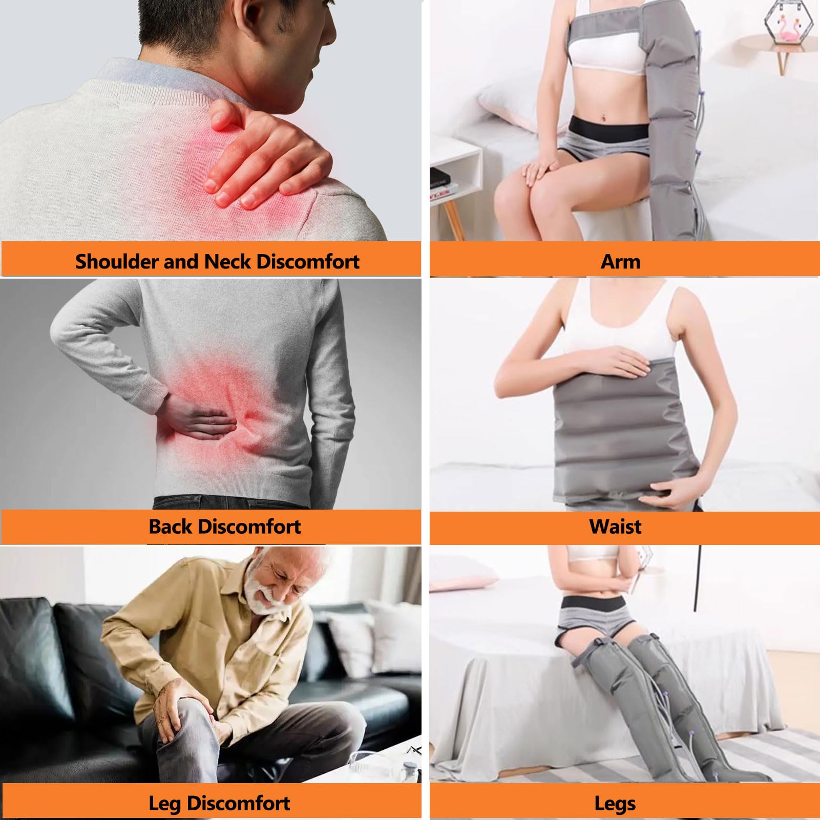 4/6 Camere d'Aria Massaggio Gambe Pressoterapia per Casa, Linfodrenaggio, Professionale, Braccio in Vita, Migliora La Circolazione, Macchina per Massaggio alle Caviglie E Ai Polpacci