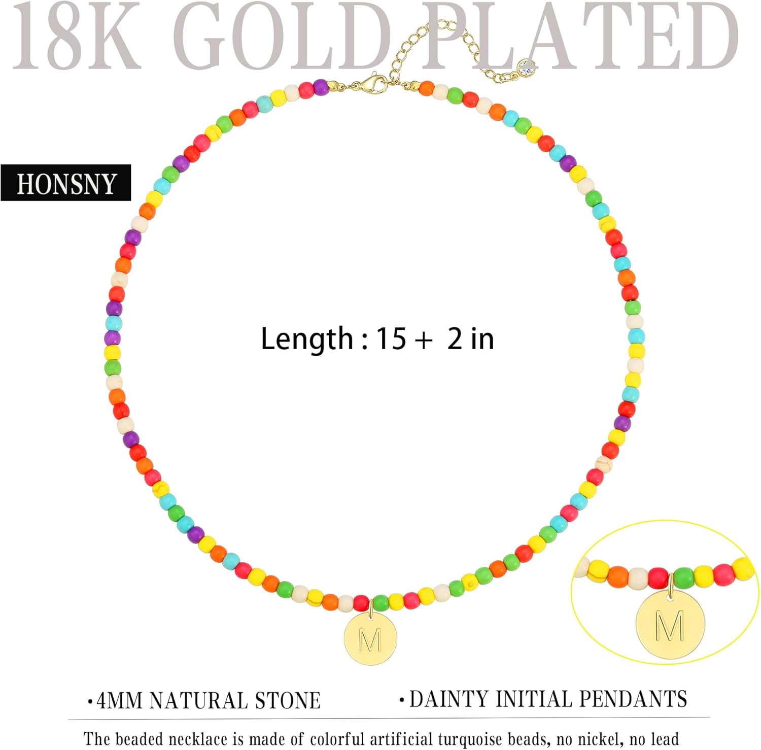 Honsny Colorful Beaded Initial Necklaces for Women Gifts Cute Beaded Necklaces for Women Choker Charm Boho Initial Necklace for Teen Jewelry Gifts - Image 6