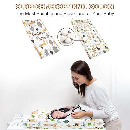 Miniatura 10 de Funda para cambiador de nombre personalizado, 2 piezas, funda personalizable para cambiador, funda de algodón con estampado de gato para bebé para