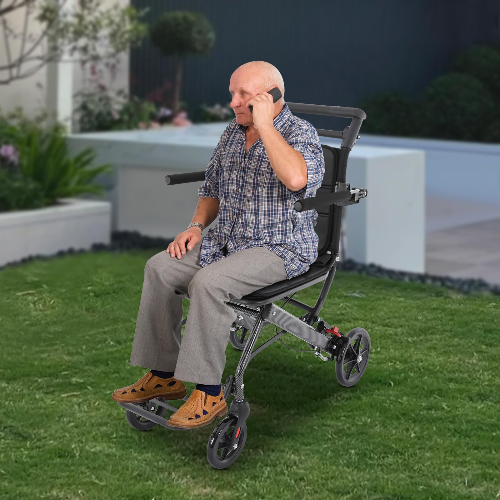 Silla de ruedas plegable ultraligera Silla de ruedas portátil de tránsito con freno | Silla de ruedas ligera de viaje, 100 kg, para discapacitados y personas mayores