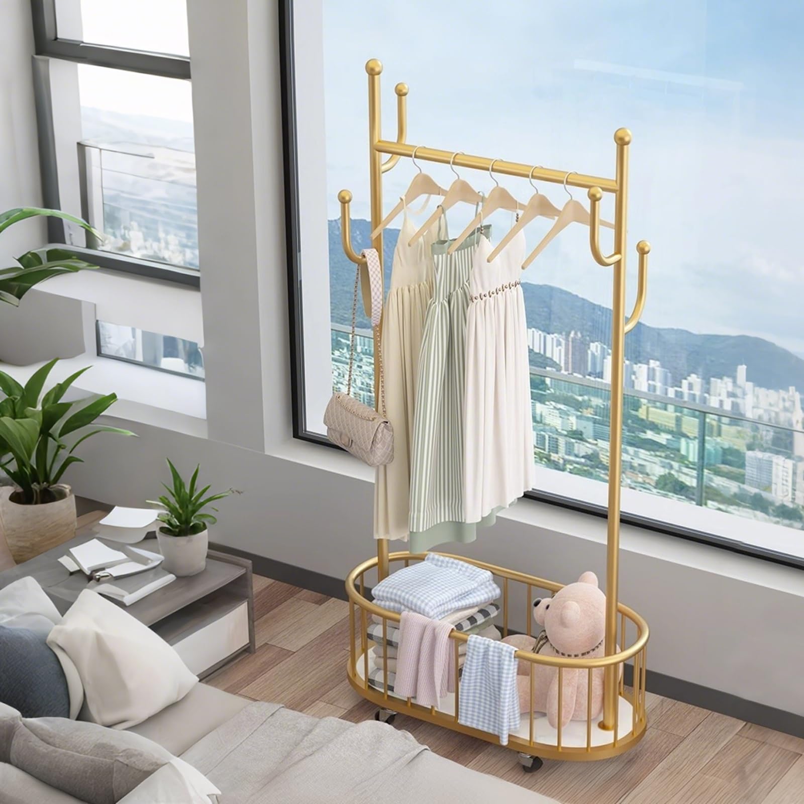 Sto - Perchero de metal con ruedas, armario versátil para dormitorio, sala de estar, entrada (negro, 60 cm / 23.6in)