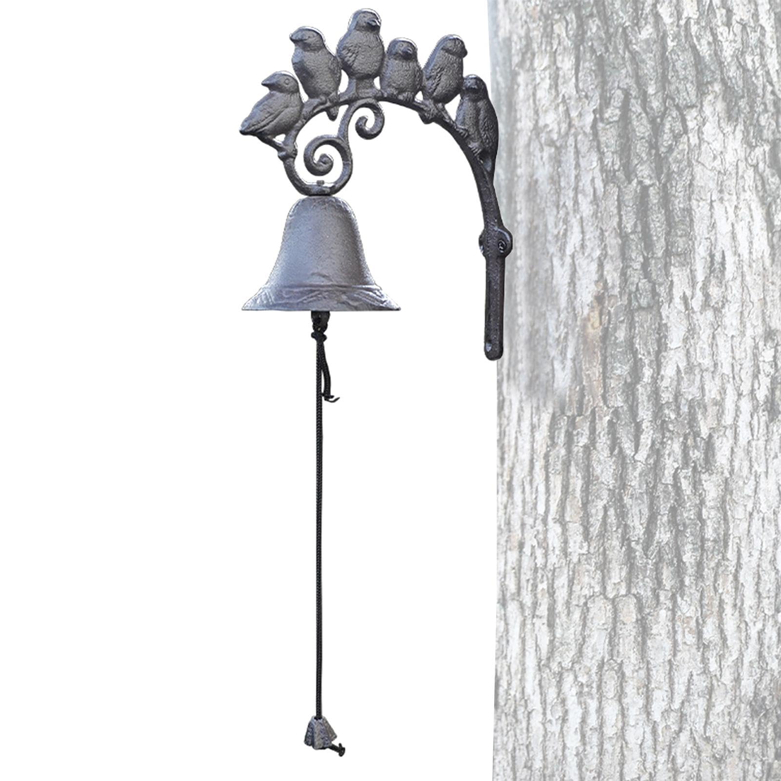 Cloche de porte en fonte d'artisanat antique avec ses six grands oiseaux ciselés