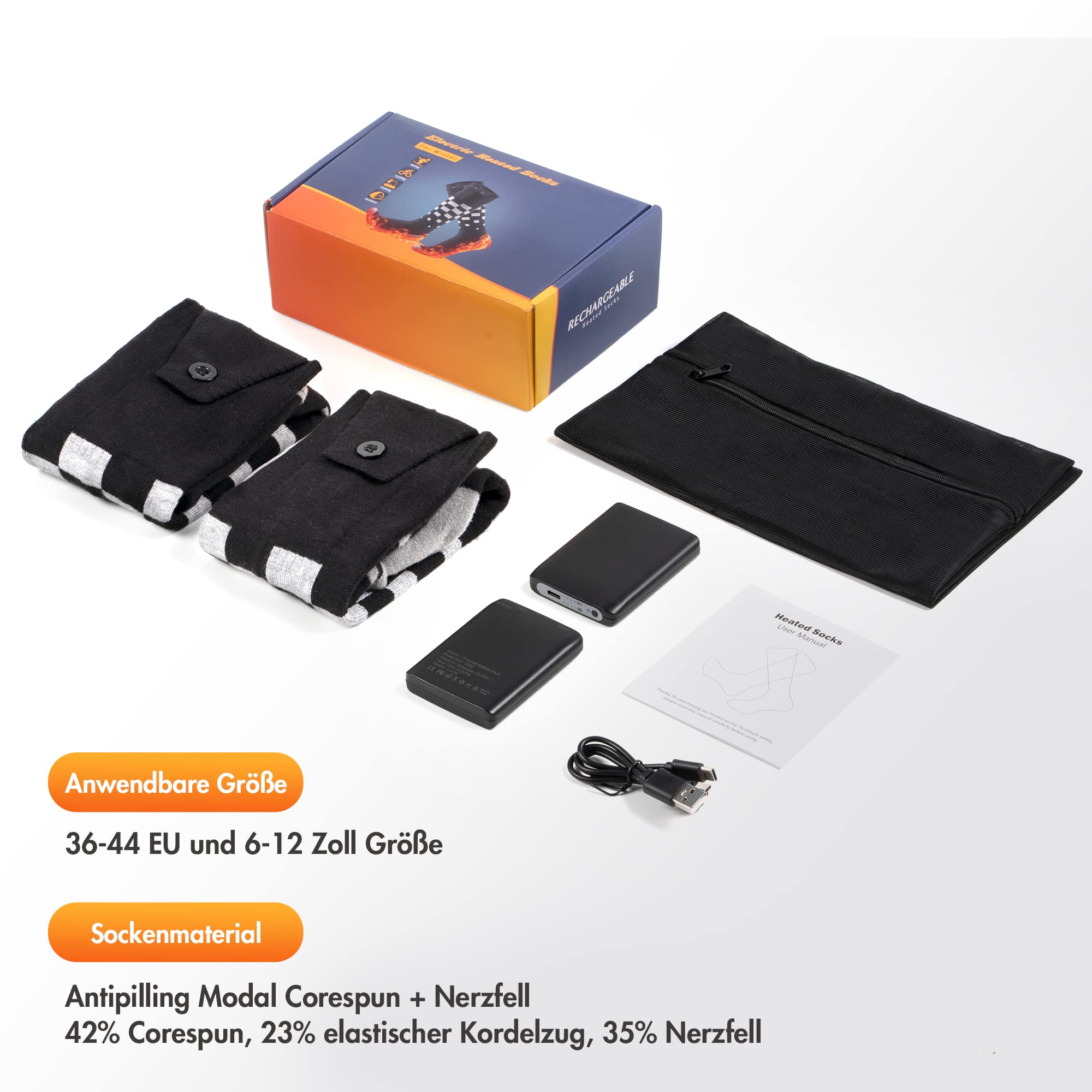 Ogrzewane skarpety dla kobiet i mężczyzn, MUSCCCM 5000 mAh, elektryczne, ogrzewacze stóp, z 4 plikami, regulowana temperatura z USB, do jazdy na nartach, aktywności na świeżym powietrzu, wędrówek