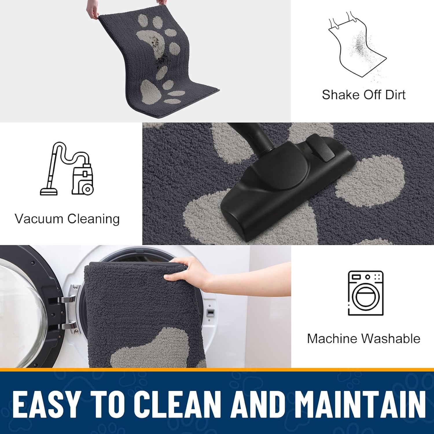 Smiry Dog Door Mat for Muddy Paws, Absorbs Moisture and Dirt, Low-Profile Entryway Mat with Non-Slip Backing, Entry Indoor Outdoor Doormat for Inside Floor (30x20 Inches, Dark Grey, Paw) - Image 8