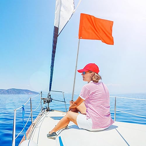 Bandera de barco naranja de mano con poste ajustable de 47 pulgadas, bandera de esquí acuático de 12 x 18 pulgadas, accesorios de seguridad de barco