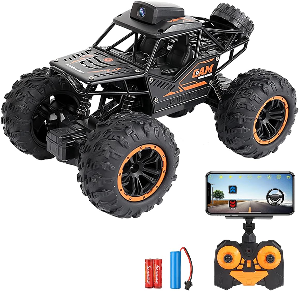GLOWEE RC Car With WiFi Camera, High Speed Fast Climbing Remote Control Car, 1:18 Size 2.4GHz Remote and App Control, Cool Toys For Boys