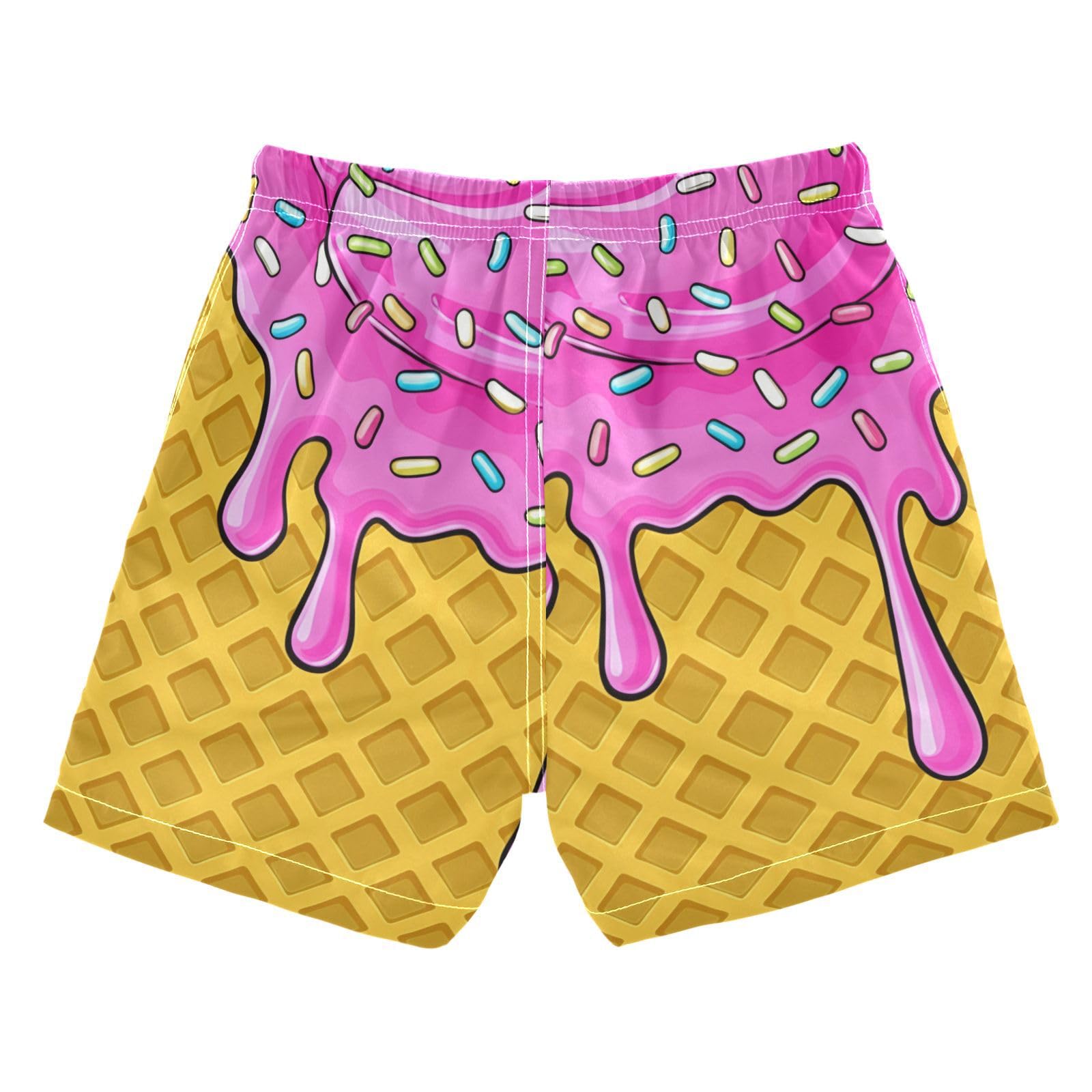 FLildon Ice Cream Cone Little Boys Swim Trunks with Mesh Lining Quick Dry Beach Board Shorts, 3T